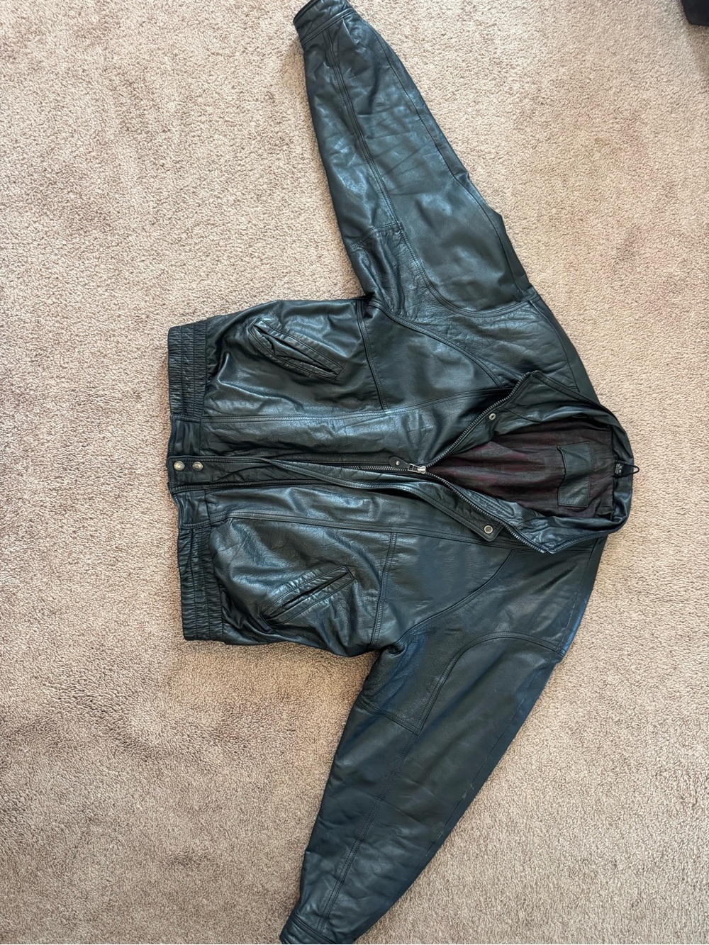 Vintage 1993 Expressions Worldwide Black Leather Bomber Jacket XL Paisley Lining